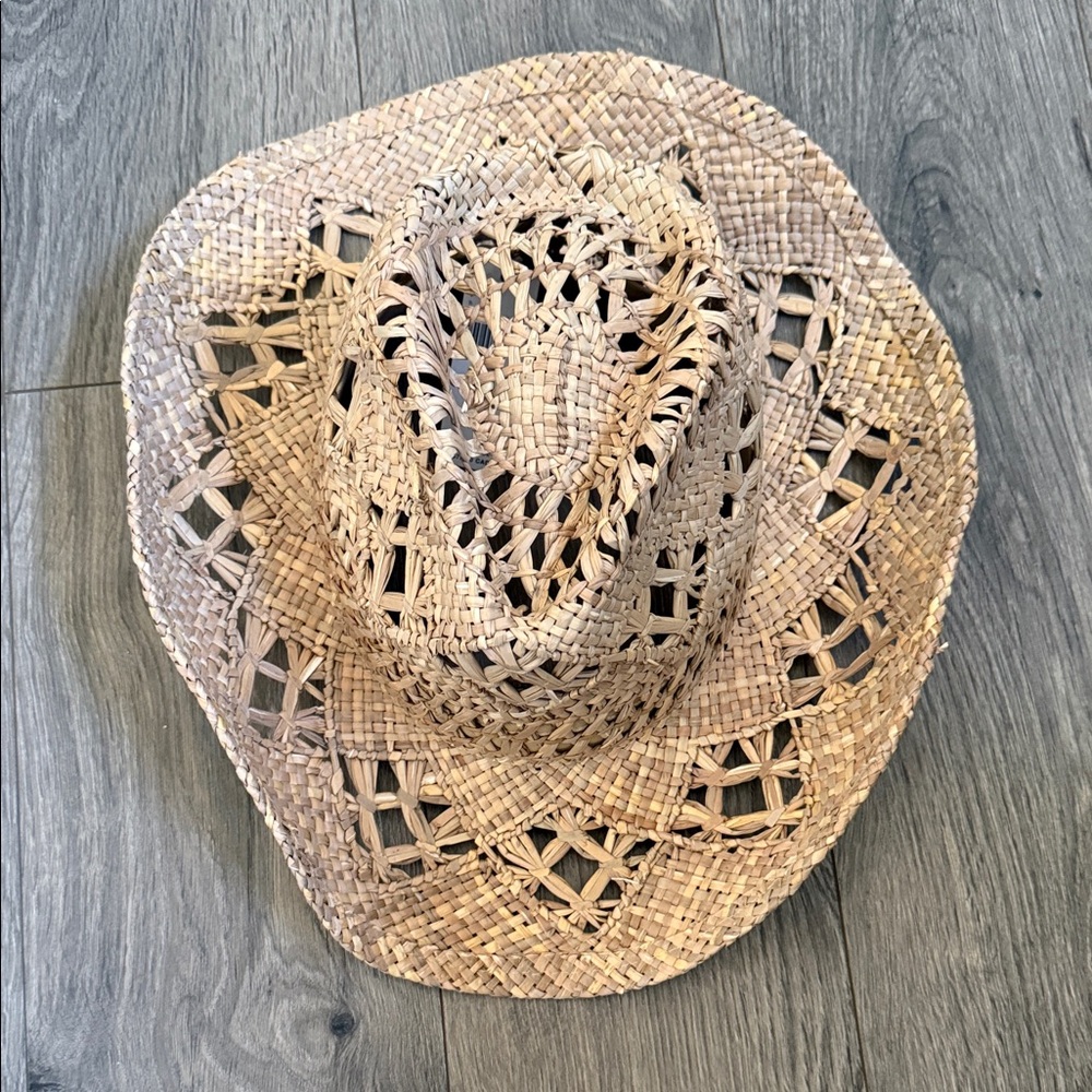 Anthropologie Wyeth Straw Cutwork Rancher  Hat - Tan - Picture 2 of 3